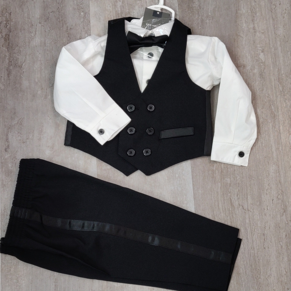 🆕 VAN HEUSEN Kids Black Formal Suit Set